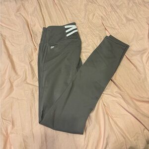 Gray Athletic Leggings with White Stripe Detail